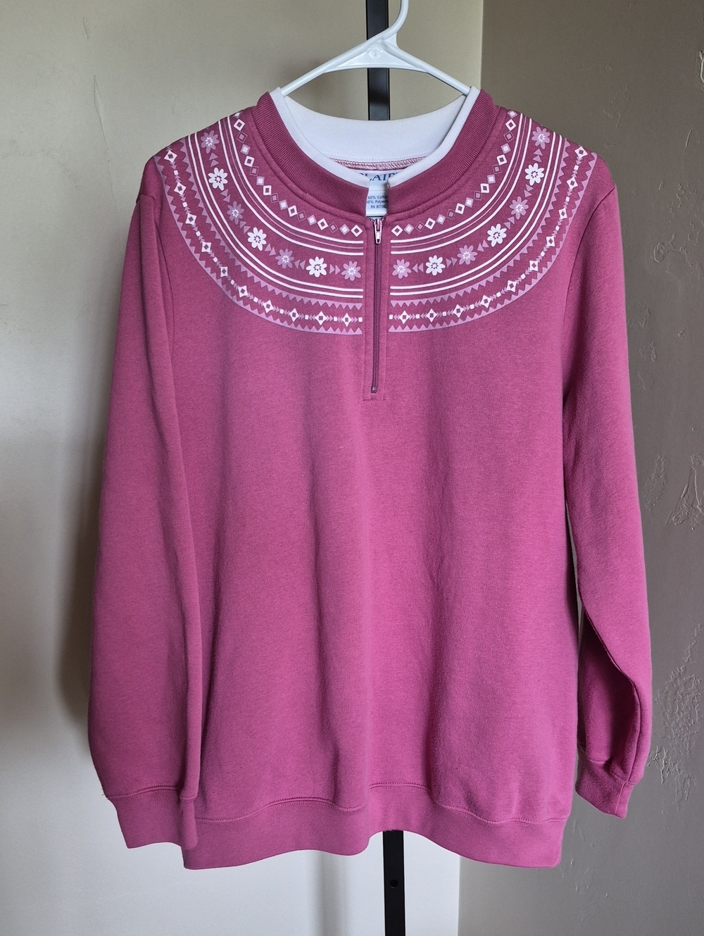 Blair Vintage Pink Half-Zip Sweatshirt with White Nordic Yoke Size L